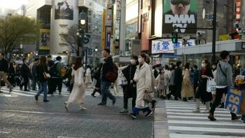 Tokyo, Japan - March 18 , 2023 . Pedestrians cross at Shibuya in Tokyo , Japan video