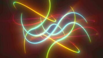 Abstract multicolored glowing bright magical energy lines on a black background video