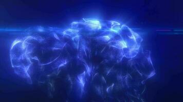 Abstract floating liquid from energetic blue particles glowing magical background video