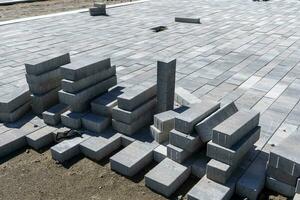 construction of pedestrian paths in the city square. city park photo