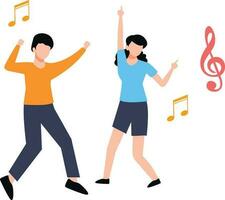 Boy and girl dancing to music. vector