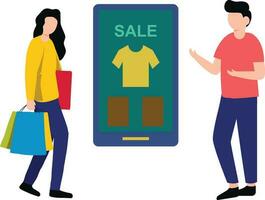 Girl shopping on sale. vector