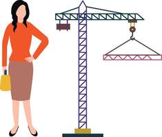 The girl stands in the energy industry. vector