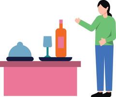 The girl is setting the dining table. vector