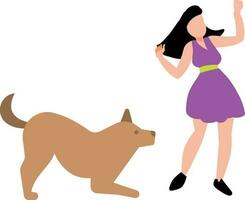 un niña es jugando con un mascota perro. vector