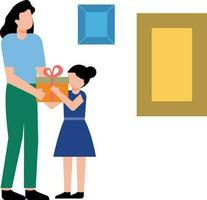 Mother is giving gift to child. vector