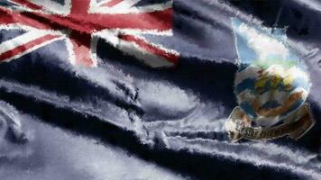 olie schilderij Falkland eilanden vlag canvas golvend Aan de wind. tekening verf banier zwaaiend Aan de wind. naadloos lus. video
