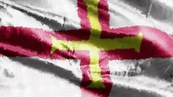 óleo pintura Guernsey bandeira tela de pintura acenando em a vento. desenhando pintura gerniano bandeira balançando em a brisa. desatado laço. video