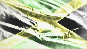 Watercolor canvas Jamaica flag waving on the wind. Aquarelle paint drawing Jamaican banner swaying on the breeze. Seamless loop. video