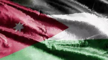 Oil painting Jordan flag canvas waving on the wind. Drawing paint banner swaying on the breeze. Seamless loop. video