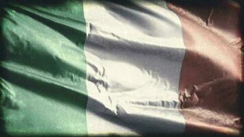 Retro aged Ireland flag waving on the wind. Old vintage Irish banner swaying on the breeze. Seamless loop. video