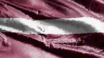 Oil painting Latvia flag canvas waving on the wind. Drawing paint Latvian banner swaying on the breeze. Seamless loop. video