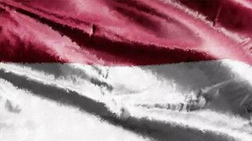 Oil painting Indonesia flag canvas waving on the wind. Drawing paint banner swaying on the breeze. Seamless loop. video