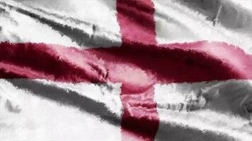 Oil painting England flag canvas waving on the wind. Drawing paint banner swaying on the breeze. Seamless loop. video