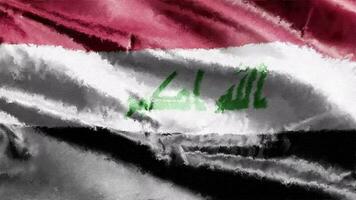 Oil painting Iraq flag canvas waving on the wind. Drawing paint Iraqi banner swaying on the breeze. Seamless loop. video