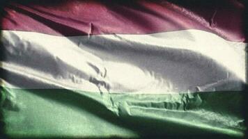 Retro aged Hungary flag waving on the wind. Old vintage banner swaying on the breeze. Seamless loop. video