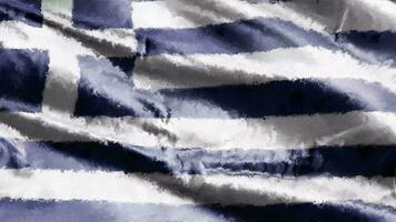 pétrole La peinture Grèce drapeau Toile agitant sur le vent. dessin peindre grec bannière balancement sur le brise. sans couture boucle. video