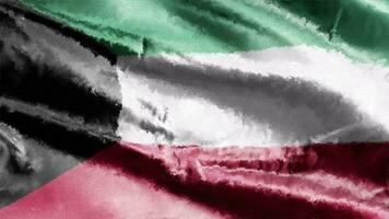 Oil painting Kuwait flag canvas waving on the wind. Drawing paint Kuwaiti banner swaying on the breeze. Seamless loop. video