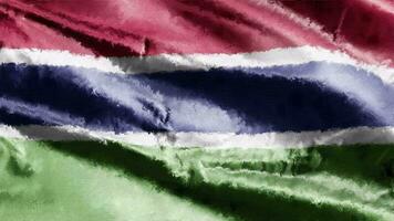 olie schilderij Gambia vlag canvas golvend Aan de wind. tekening verf gambiaans banier zwaaiend Aan de wind. naadloos lus. video