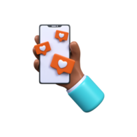 Mobile phone with likes. 3d social media concept png
