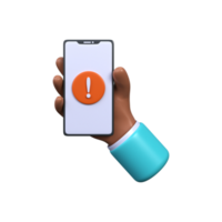 teléfono en mano con un exclamación punto. error o correo no deseado notificación en teléfono png