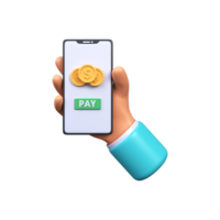 le concept de en ligne Paiements en utilisant une mobile téléphone. téléphone intelligent avec dollar pièce de monnaie. png