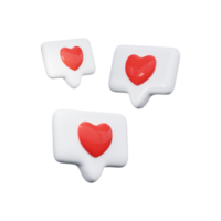 concetto di sociale reti. piace e cuore icona. 3d rendere png