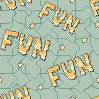 Groovy hippie lettering, word Fun. Vector seamless funny retro pattern.
