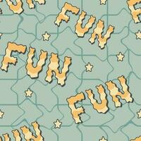 Groovy hippie lettering, word Fun. Vector seamless funny retro pattern.