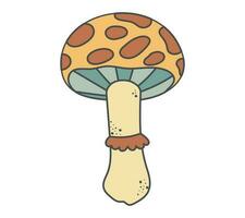 Vector isolated Psychedelic poisonous mushroom fly agaric in Groove style. Hippie trip concept.