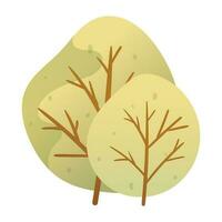 Simple vector illustration. Cartoon tree icon with a trunk and a volumetric green crown. Forest or nature sticker or design element.