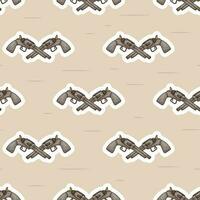 Seamless doodle pattern with crossed cowboy revolvers. vector