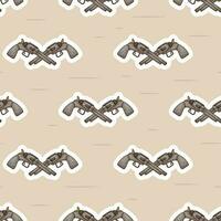 Seamless doodle pattern with crossed cowboy revolvers. vector