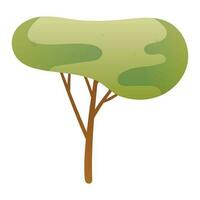 Simple vector illustration. Cartoon tree icon with a trunk and a volumetric green crown. Forest or nature sticker or design element.