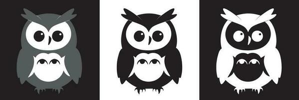 Owl vector icon on black and white background stock illustration