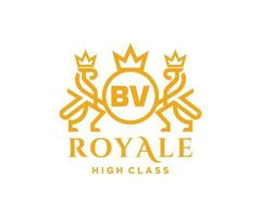 Golden Letter BV template logo Luxury gold letter with crown. Monogram alphabet . Beautiful royal initials letter. vector