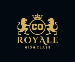 Golden Letter CO template logo Luxury gold letter with crown. Monogram alphabet . Beautiful royal initials letter. vector