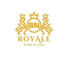 Golden Letter BN template logo Luxury gold letter with crown. Monogram alphabet . Beautiful royal initials letter. vector