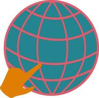 Globe icon with hand for searching job. vector