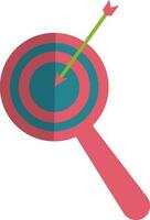 Target game icon with arrow on magnify glass. vector