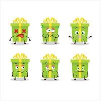 Green christmas gift cartoon character with nope expression vector