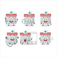 Doctor profession emoticon with december calendar cartoon character vector