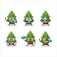 fotógrafo profesión emoticon con verde Navidad árbol dibujos animados personaje vector