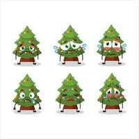 Green christmas tree cartoon character with sad expression vector