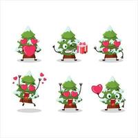 Green snow christmas tree cartoon character with love cute emoticon vector