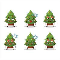 dibujos animados personaje de verde Navidad árbol con soñoliento expresión vector