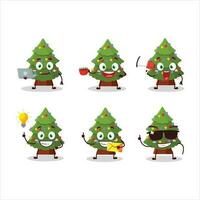 Green christmas tree cartoon character with various types of business emoticons vector