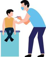 A boy giving a vaccination injection to a kid. vector