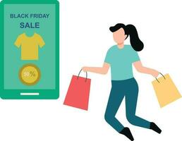 The girl is shopping at the Black Friday. vector