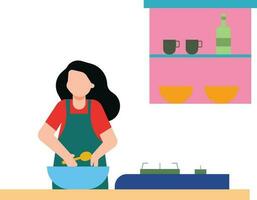 The girl is cooking in the kitchen vector